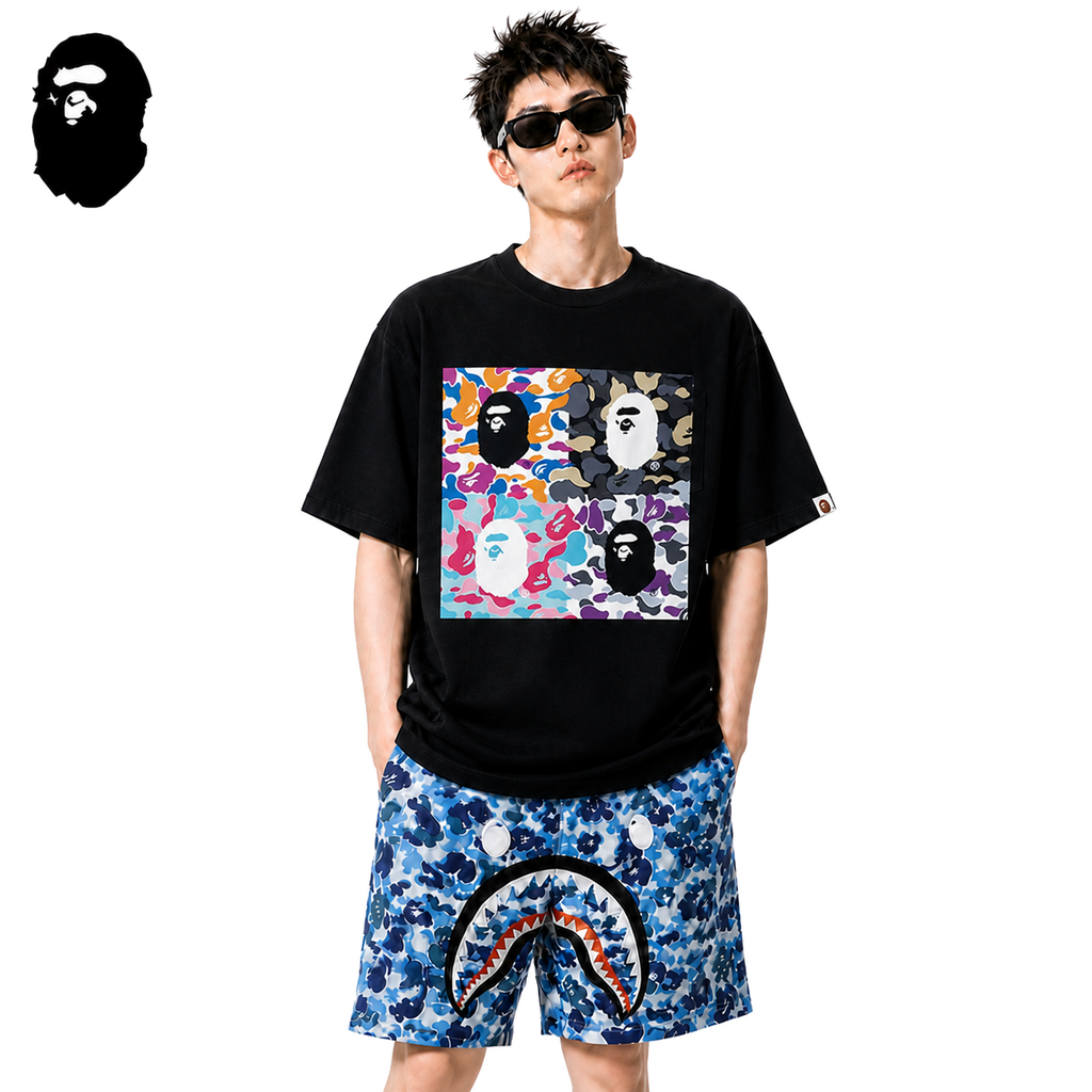 BAPE Pop Art Ape Head Front & Back Men's T-Shirt - Black