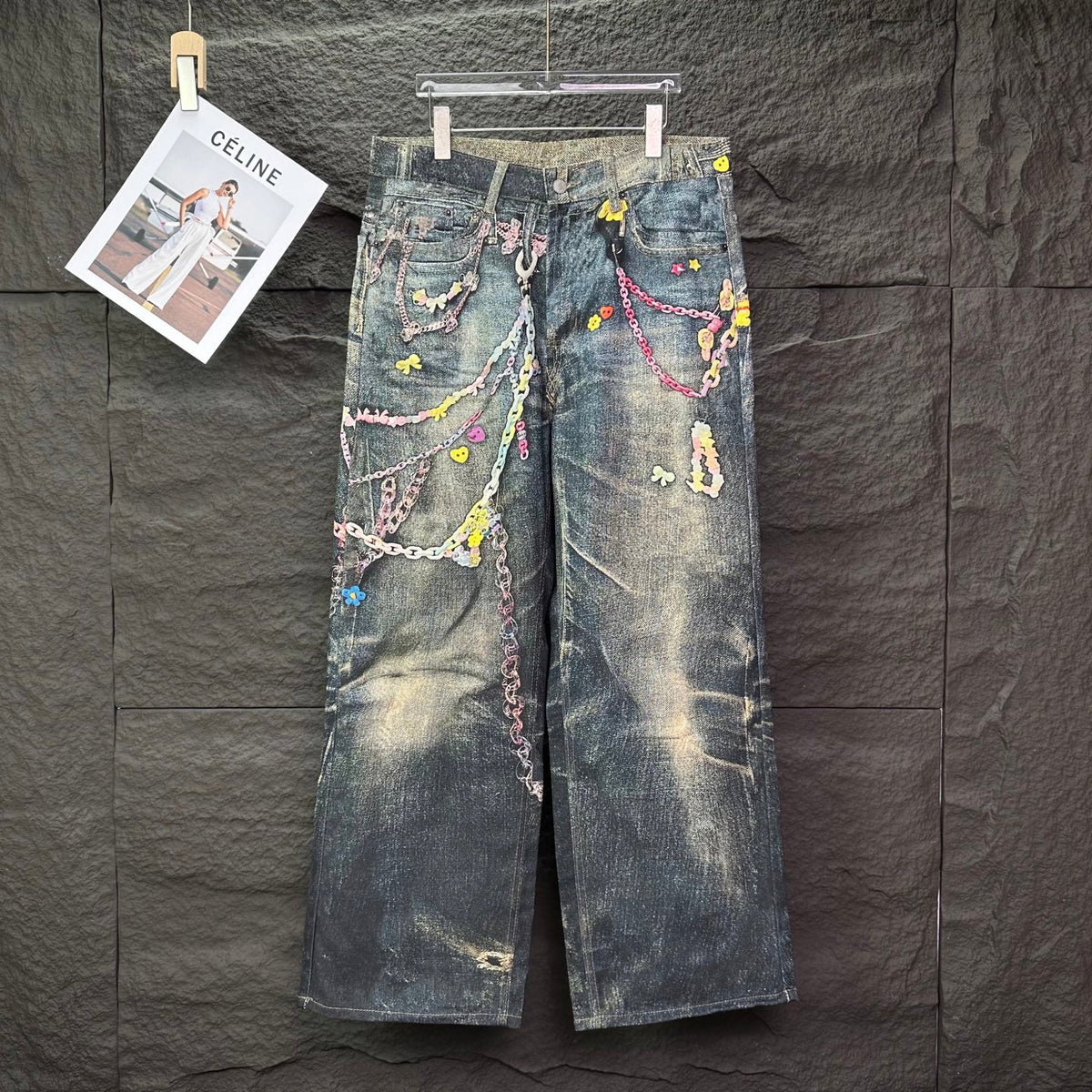 Acne Studios Colorful Chain‑Ornament Wide‑Leg Jeans