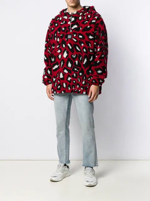 MSGM animal print shearling hooded sweater