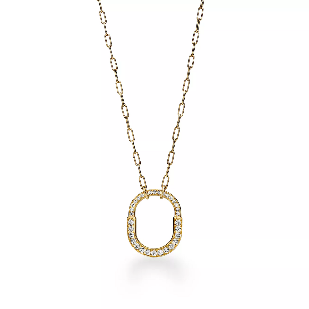 TIFFANY LOCK NECKLACE MEDIUM PENDANT GOLD PAVED DIAMONDS