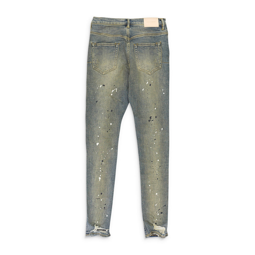 MID INDIGO TAPERED LEG DESTROY PAINT SKINNY JEANS