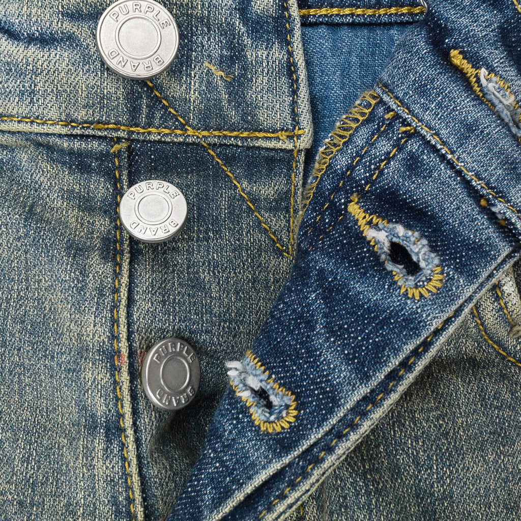 MID INDIGO TAPERED LEG DESTROY PAINT SKINNY JEANS