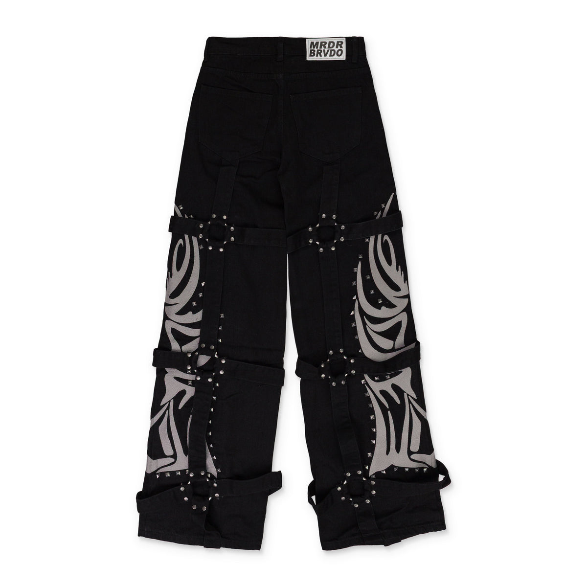 BLACK WINGED LOGO BONDAGE STRAIGHT-FIT JEANS