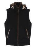 Brunello Cucinelli bonded wool flannel hooded down vest with detachable shearling insert