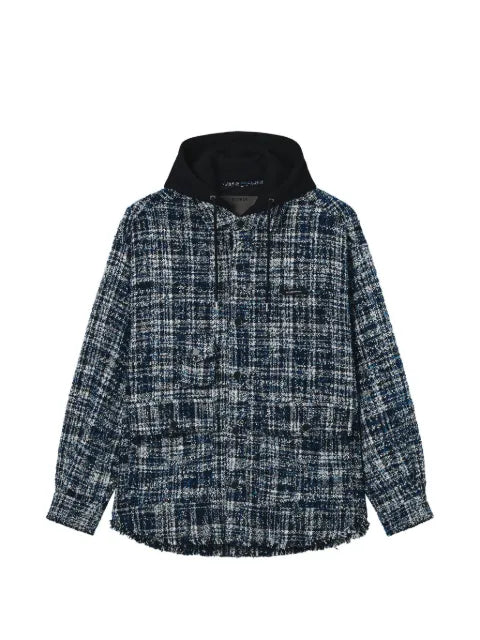 Musium Div. tweed-check drawstring hooded jacket
