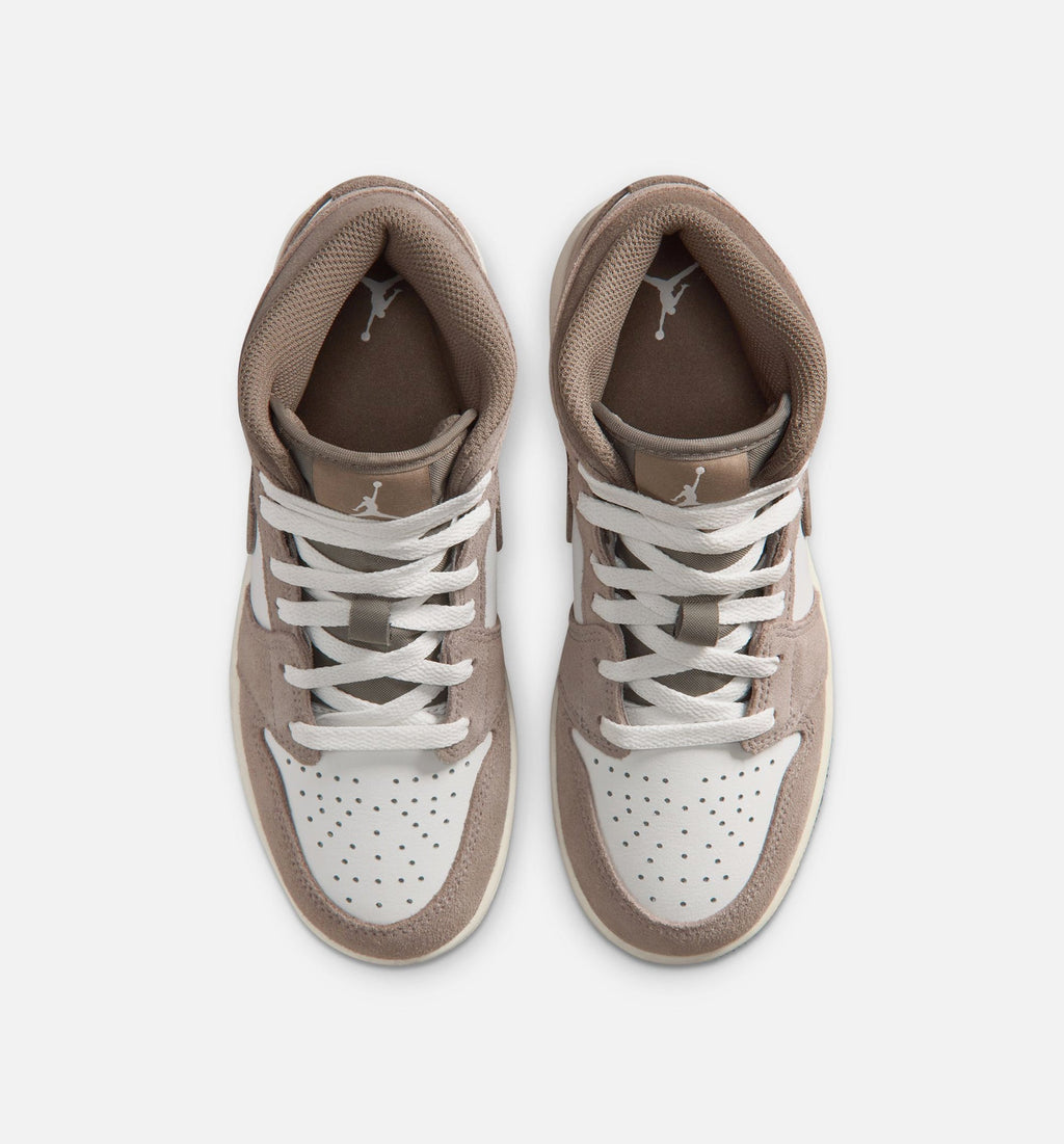 Air Jordan 1 Mid Grade School Lifestyle Shoe - Enigma Stone/Olive Grey/Summit White