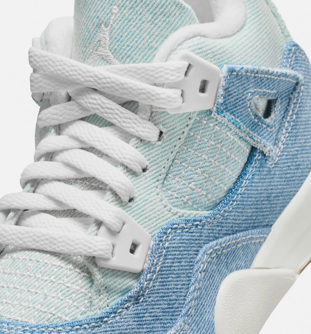 Air Jordan 4 Retro Worn Blue – Preschool Lifestyle Shoe in Sail/Worn Blue/Metallic Gold