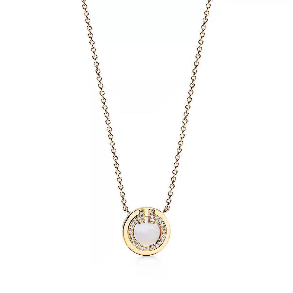 Tiffany Style T Motif Cubic Zirconia 18K Gold-Plated Necklace