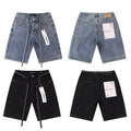 Purple Brand Rhinestone Straight‑Leg Denim Shorts Unisex