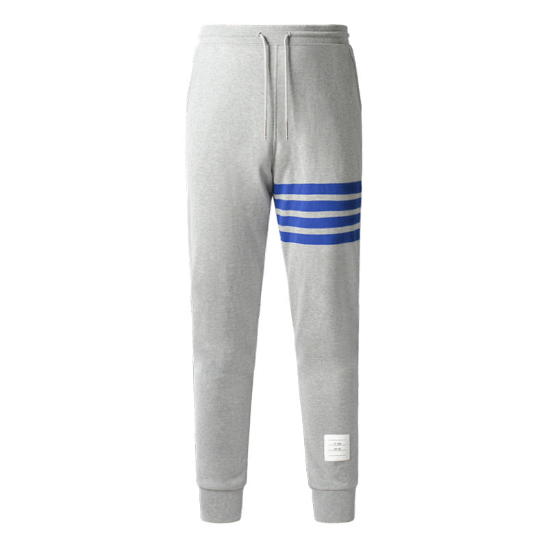 Thom Browne Style Men's Casual Sweatpants - Cotton Signature Four-Bar Detail
