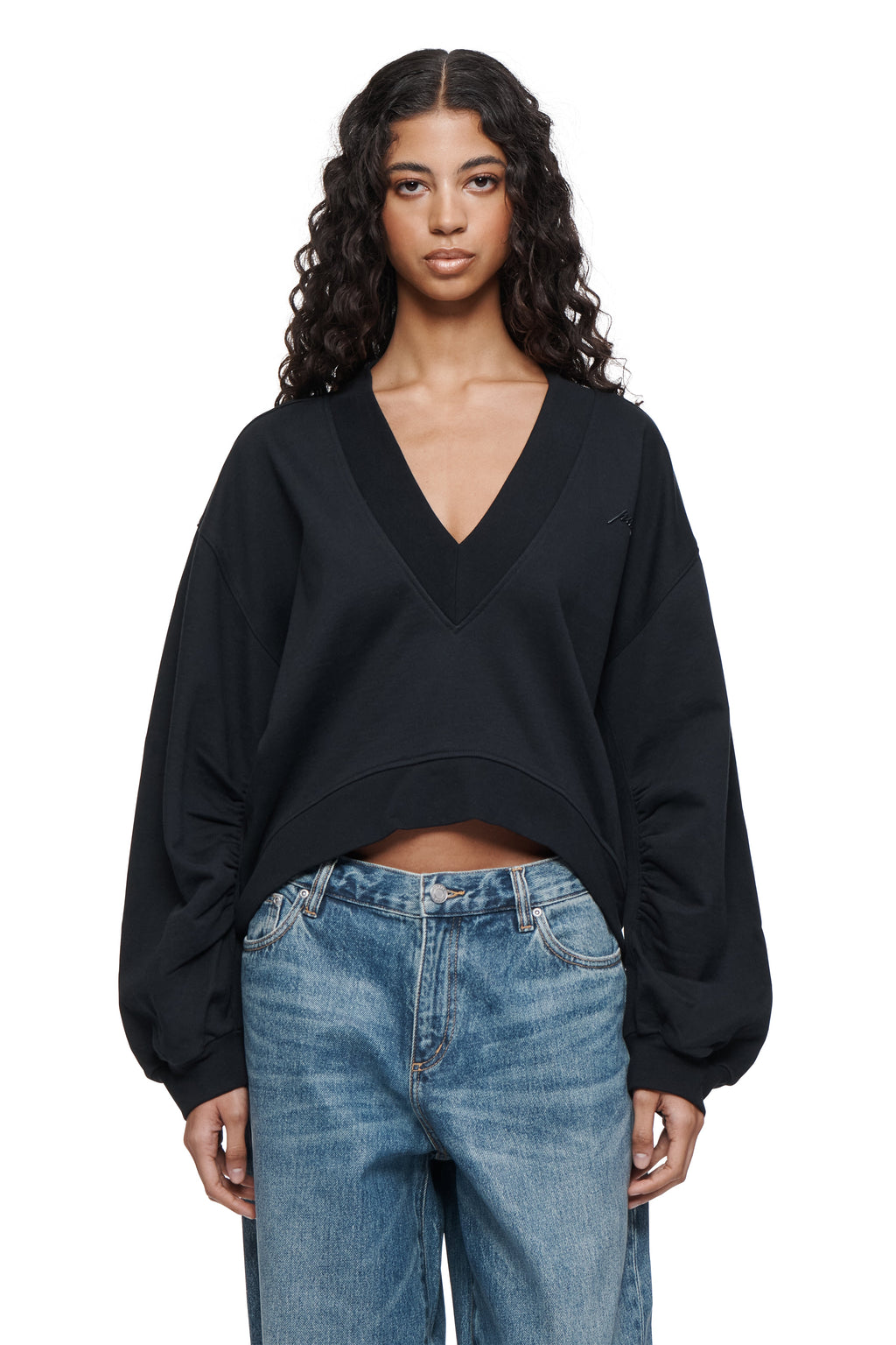 Script Oversized V Neck Top