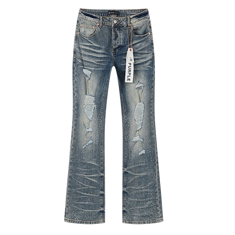 Purple Brand Rhinestone Distressed Flared Jeans