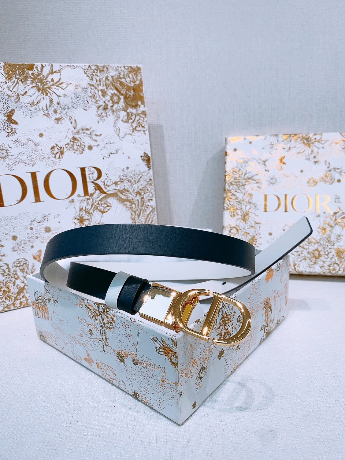 DIOR 25S BELT 20 MM IN DEEP BLUE GREY CALFSKIN 572898