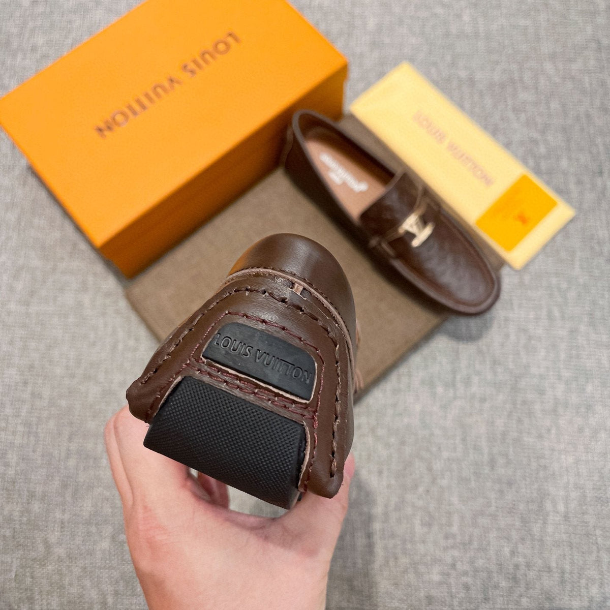 Louis Vuitton Men's Brown Embossed Hardware Loafers