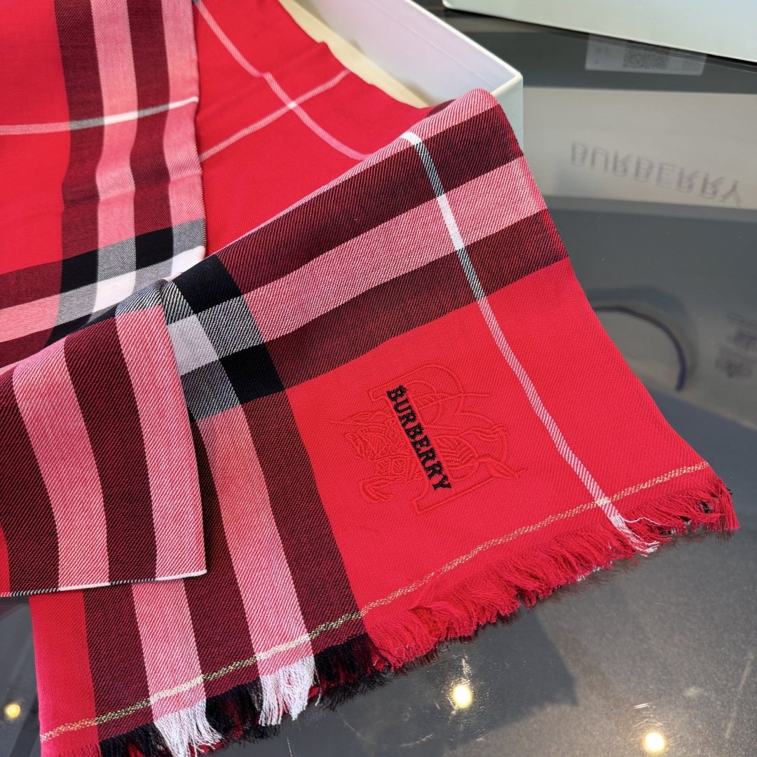 Burberry Red Plaid Fringe Scarf