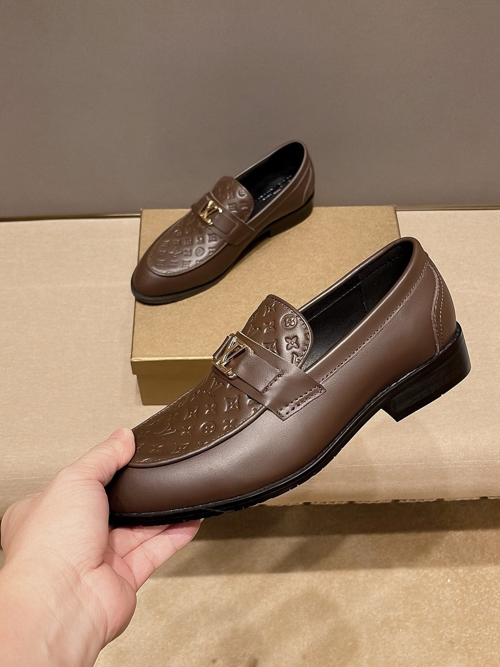 Louis Vuitton Men's Brown Buckle Slip-On Dress Shoes