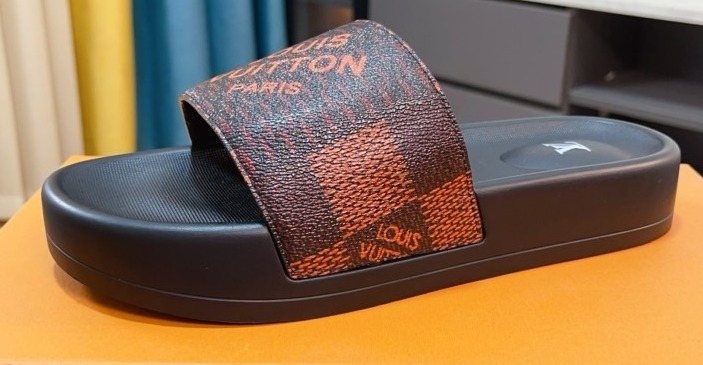 Louis Vuitton Men's Brown Checked Slide Sandals