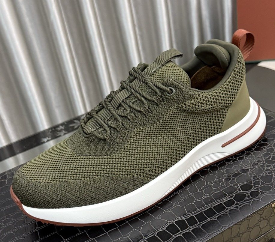 Men's Olive Green Mesh-Like Low-Top Sneakers