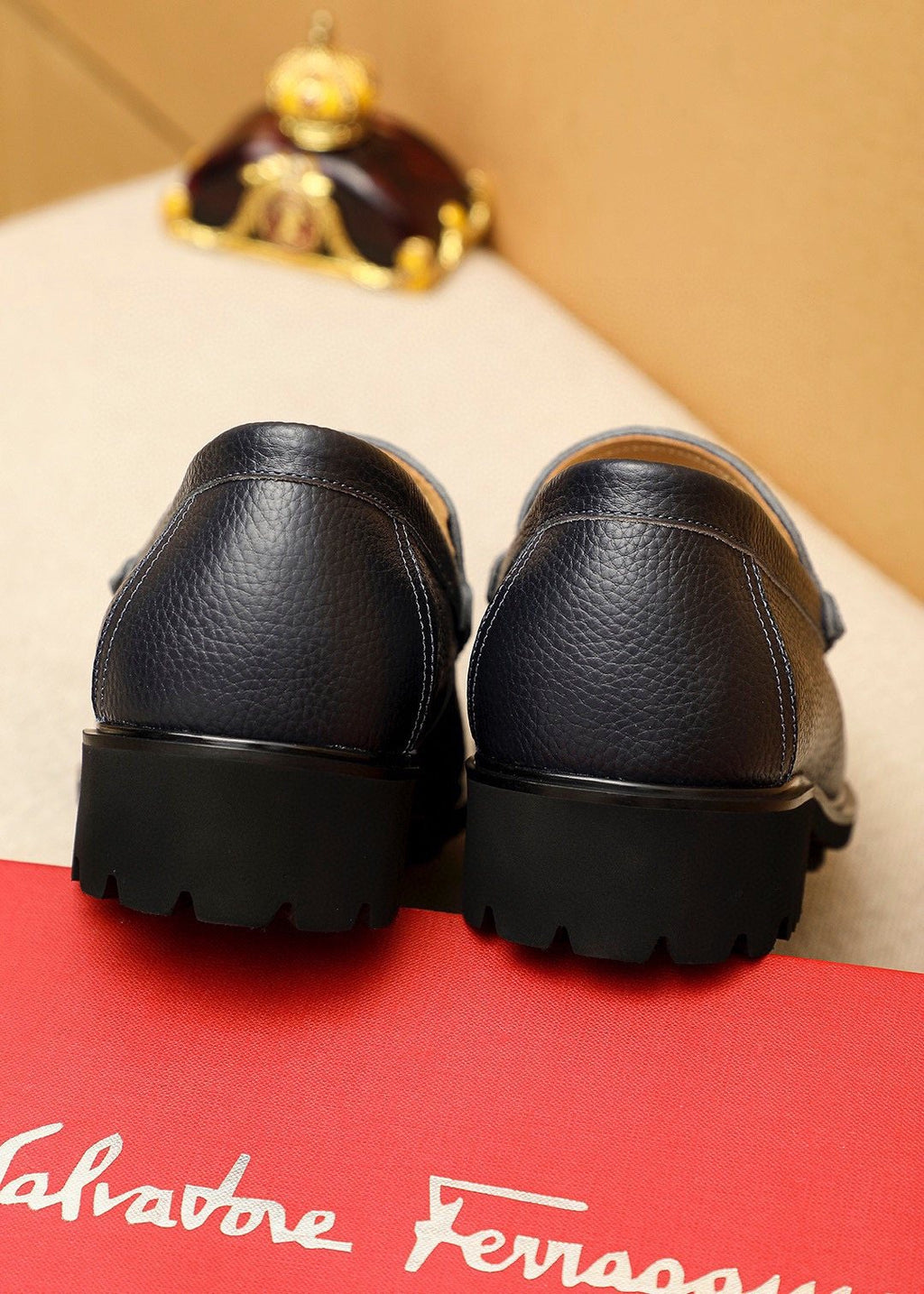 Ferragamo Black Buckle Leather Loafers