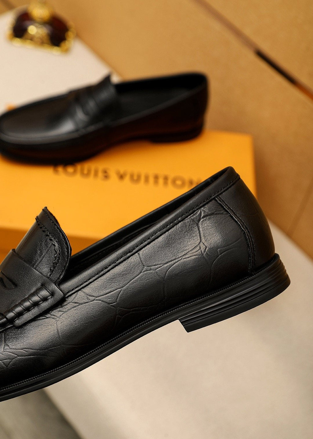 Louis Vuitton Black Textured Slip-On Loafers