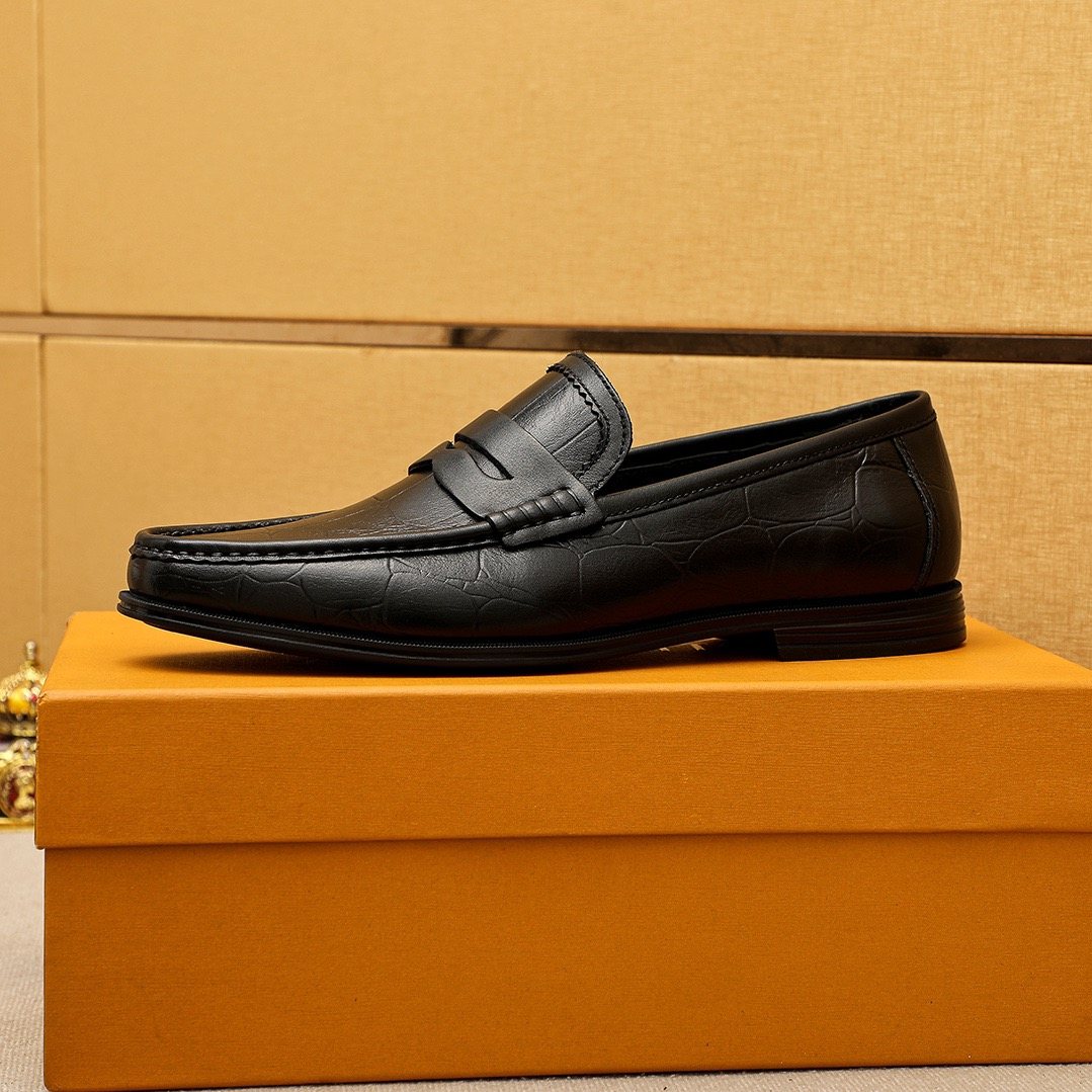 Louis Vuitton Black Textured Slip-On Loafers