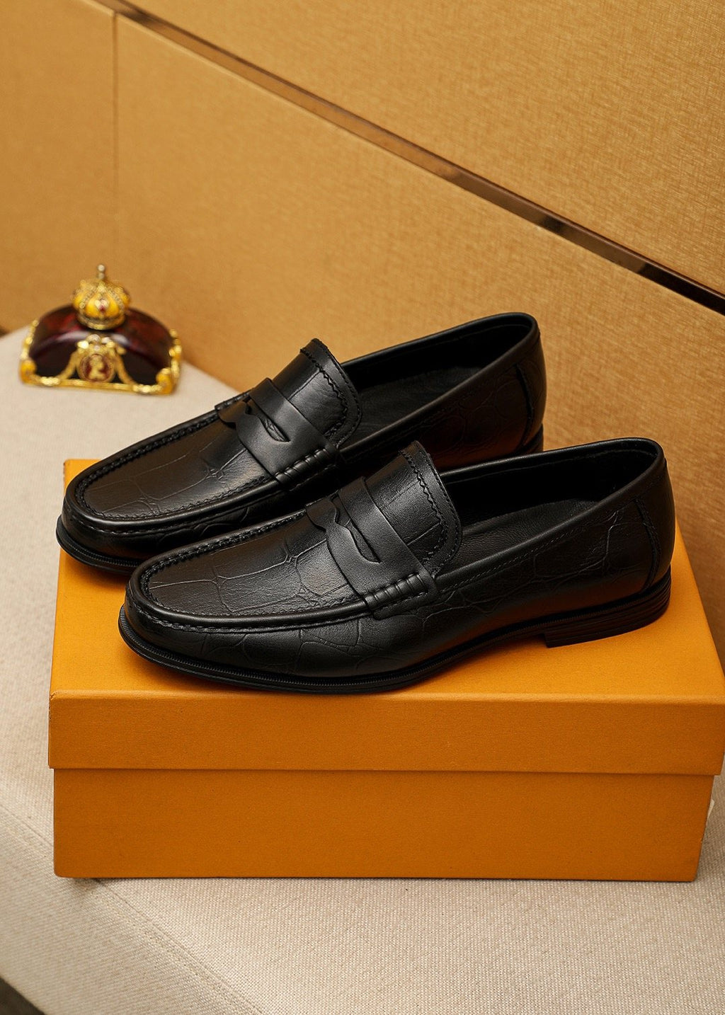 Louis Vuitton Black Textured Slip-On Loafers