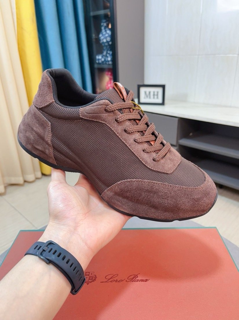 Loro Piana Mesh Lace-Up Sneakers - Suede-Look Texture