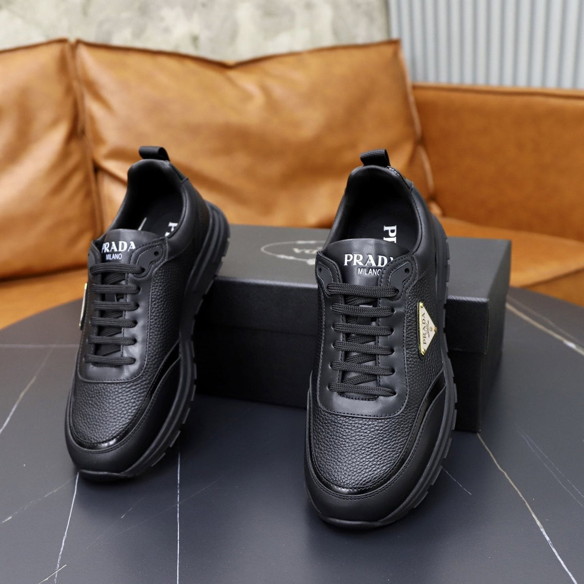 Prada Leather Lace-Up Sneakers