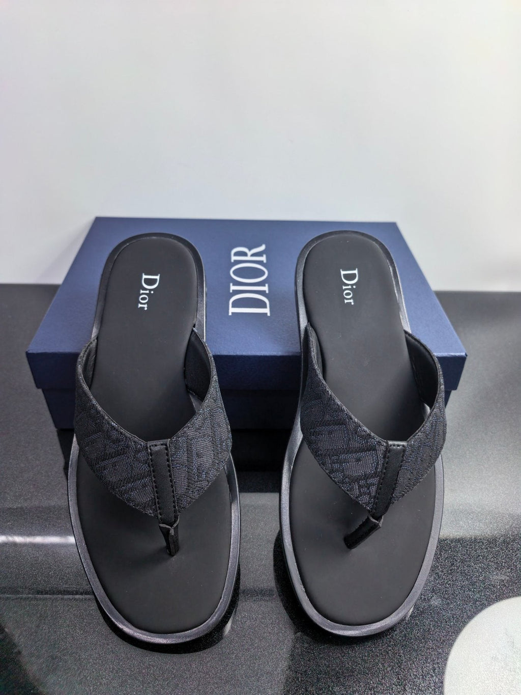 Dior Patterned Strap Thong Sandals - Black Footbed
