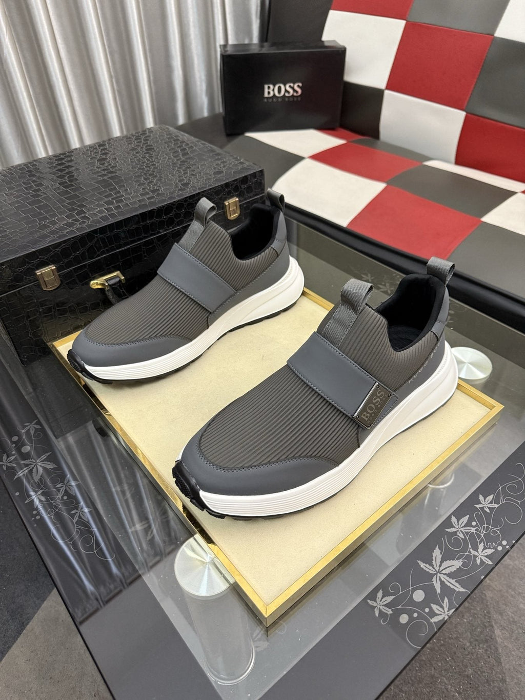 Hugo Boss Men's Textured Strap Slip-On Sneakers