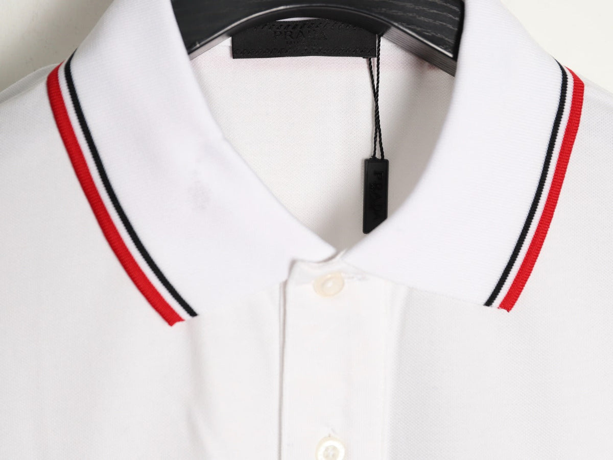 Prada Contrast-Trim Short-Sleeve Polo Shirt - White