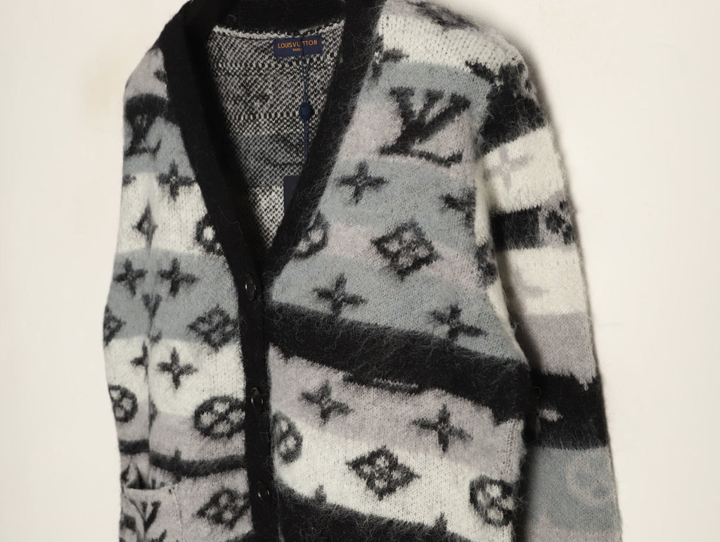 Louis Vuitton Gradient Monogram-Style V-Neck Cardigan - Gray and Black