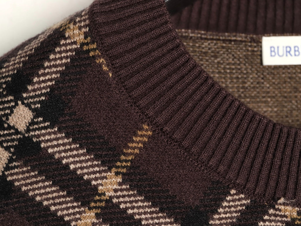 Burberry Diagonal-Check Crewneck Sweater - Dark Brown
